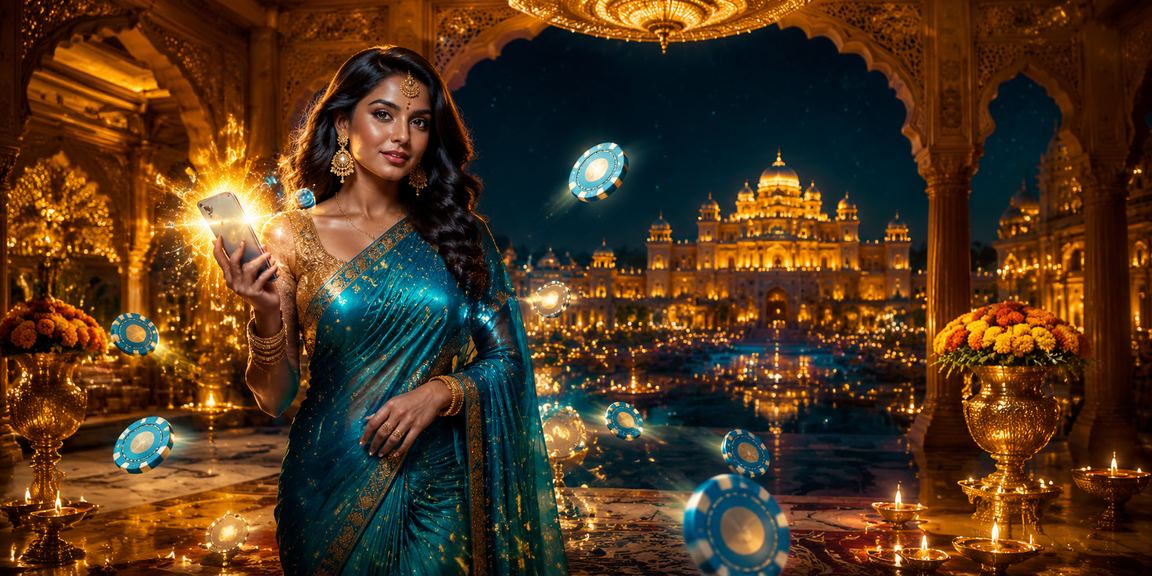 Indian female player enjoying casino games on mobile during festive season